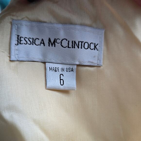 Vintage 80s 90s Jessica McClintock Gold Strapless Mini Dress Zebra Jacquard 6 - Picture 5 of 11